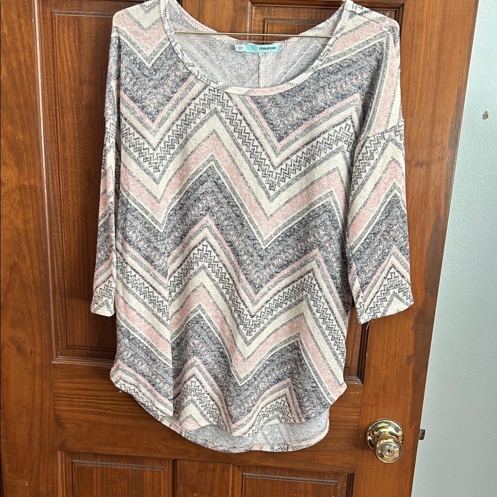 Maurices Pink and Gray Chevron Long Sleeve Top
